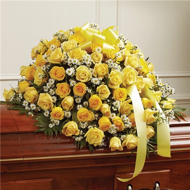 Yellow & White Rose Half Casket Cover