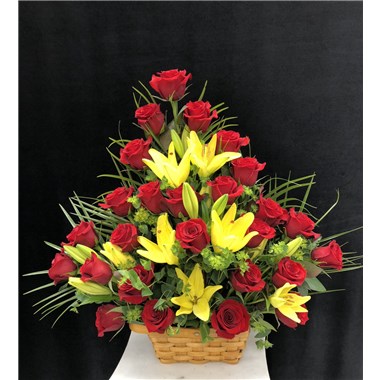 red roses &amp; lilies basket