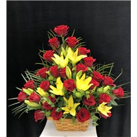 red roses & lilies basket